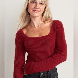 Old Navy Red Ribbed Cropped Sweater – Square Neck – Size Small – Worn Once